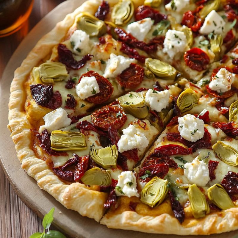 Artichokes, Sundried Tomatoes and Goat Cheese Pizza – Cool&Simple