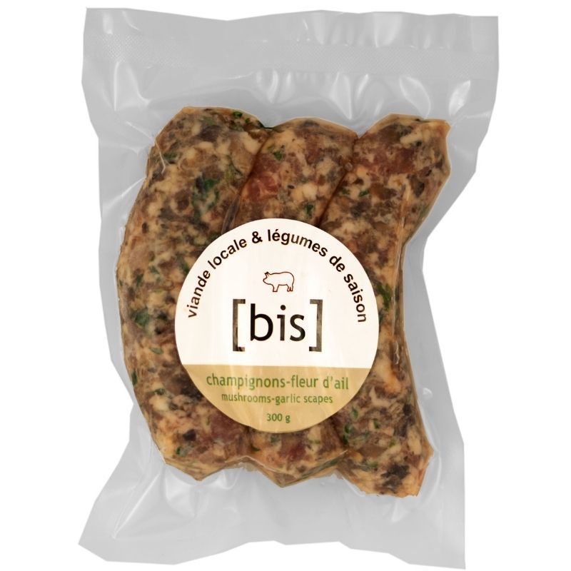 3 Pork Sausages – Mushroom & Garlic Scape