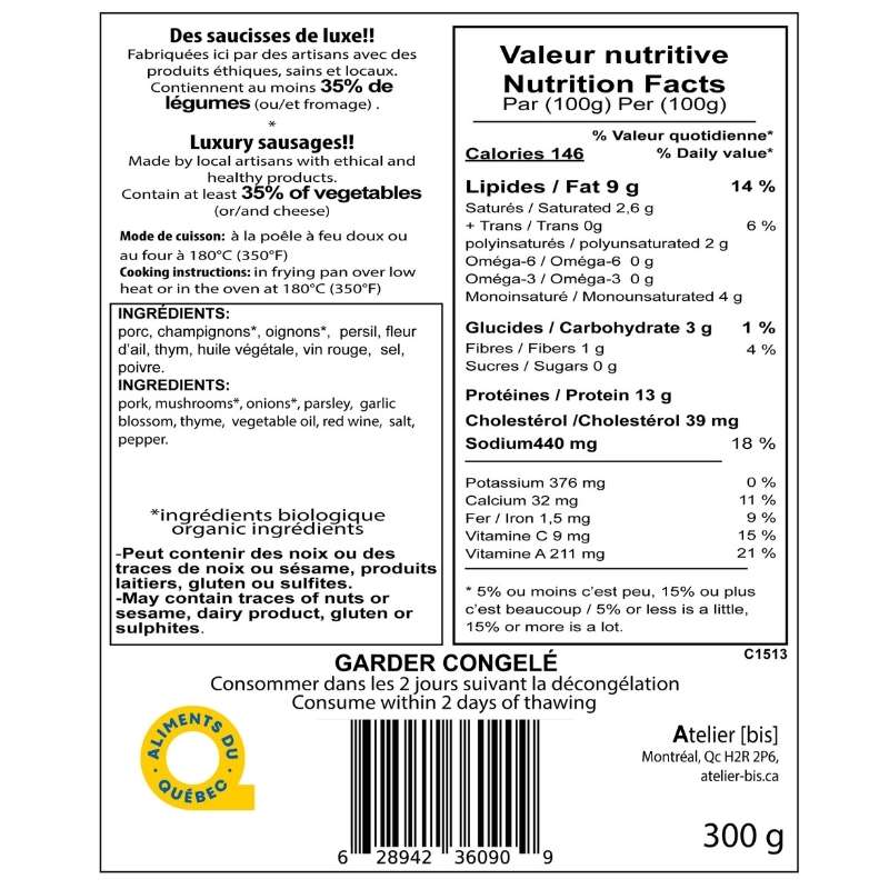 3 Pork Sausages – Mushroom & Garlic Scape