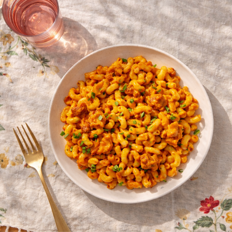 Macaroni au fromage avec poulet au beurre