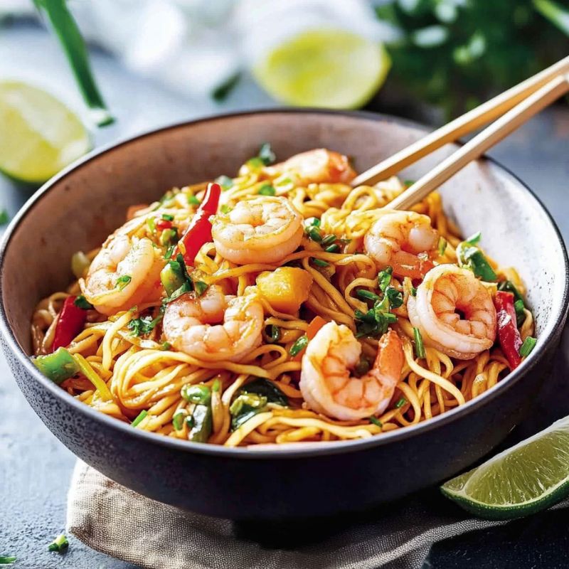 Nouilles aux crevettes et légumes