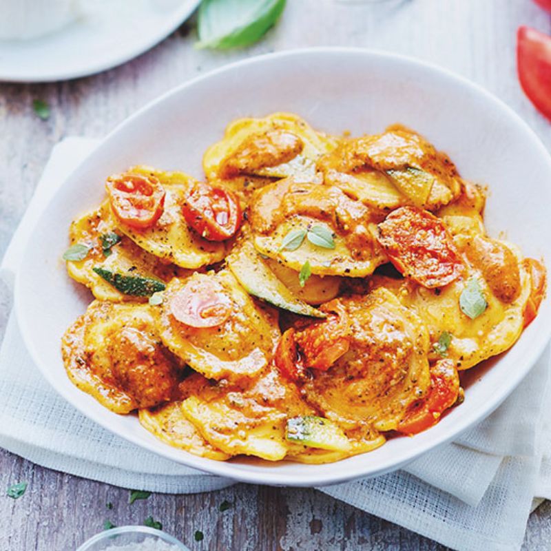 Ricotta, Zucchini and Pesto Rosso Ravioli