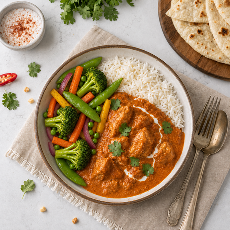Bol indien au poulet au beurre et légumes croquants