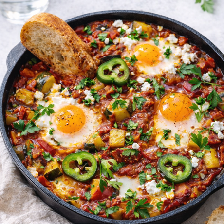 Œufs pochés dans sauce tomate et légumes (Shakshuka)
