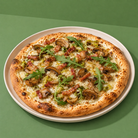 Pizza blanche forestière aux lardons fumés
