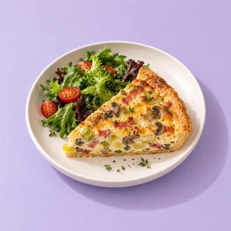 Quiche aux lardons, poireaux et champignons