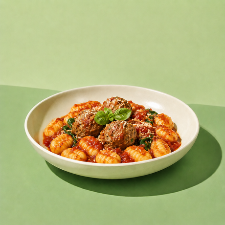 Gnocchis aux boulettes de veau, épinards et sauce tomate