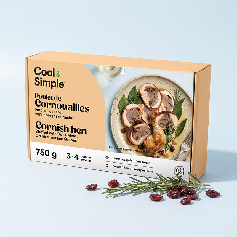 Poulet de Cornouailles farci au canard, griottes et pistaches