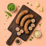 3 Saucisses au risotto de pois verts et parmesan (porc)