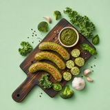 3 Saucisses de poulet, pesto kale basilic brocoli