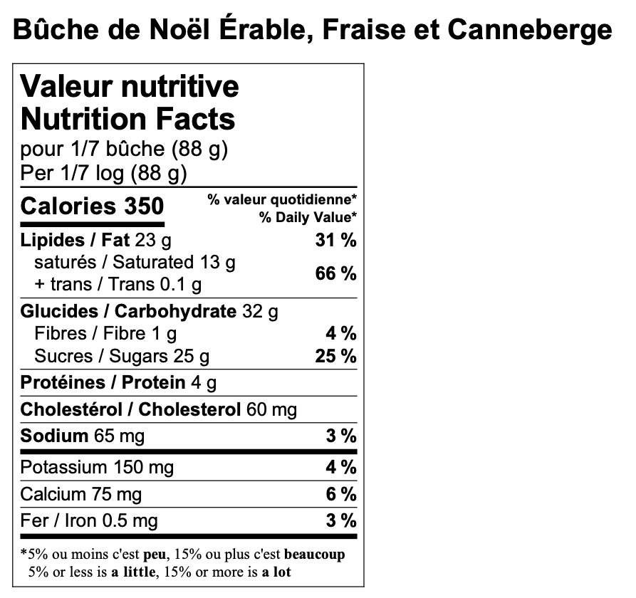 Bûche érable, fraise et canneberge