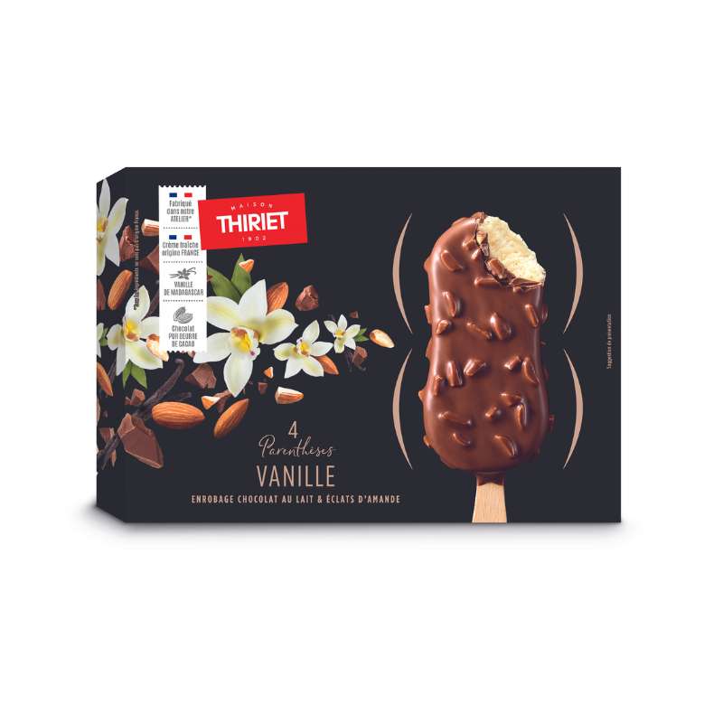 4 barres glacées vanille enrobage chocolat et amandes